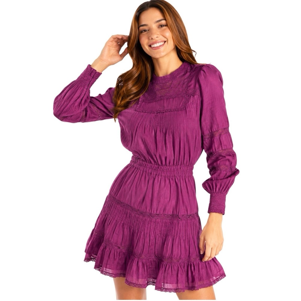 Allison New York Lulu Mini Dress Raspberry Purple Tiered Ruffle Cotton NWT XS